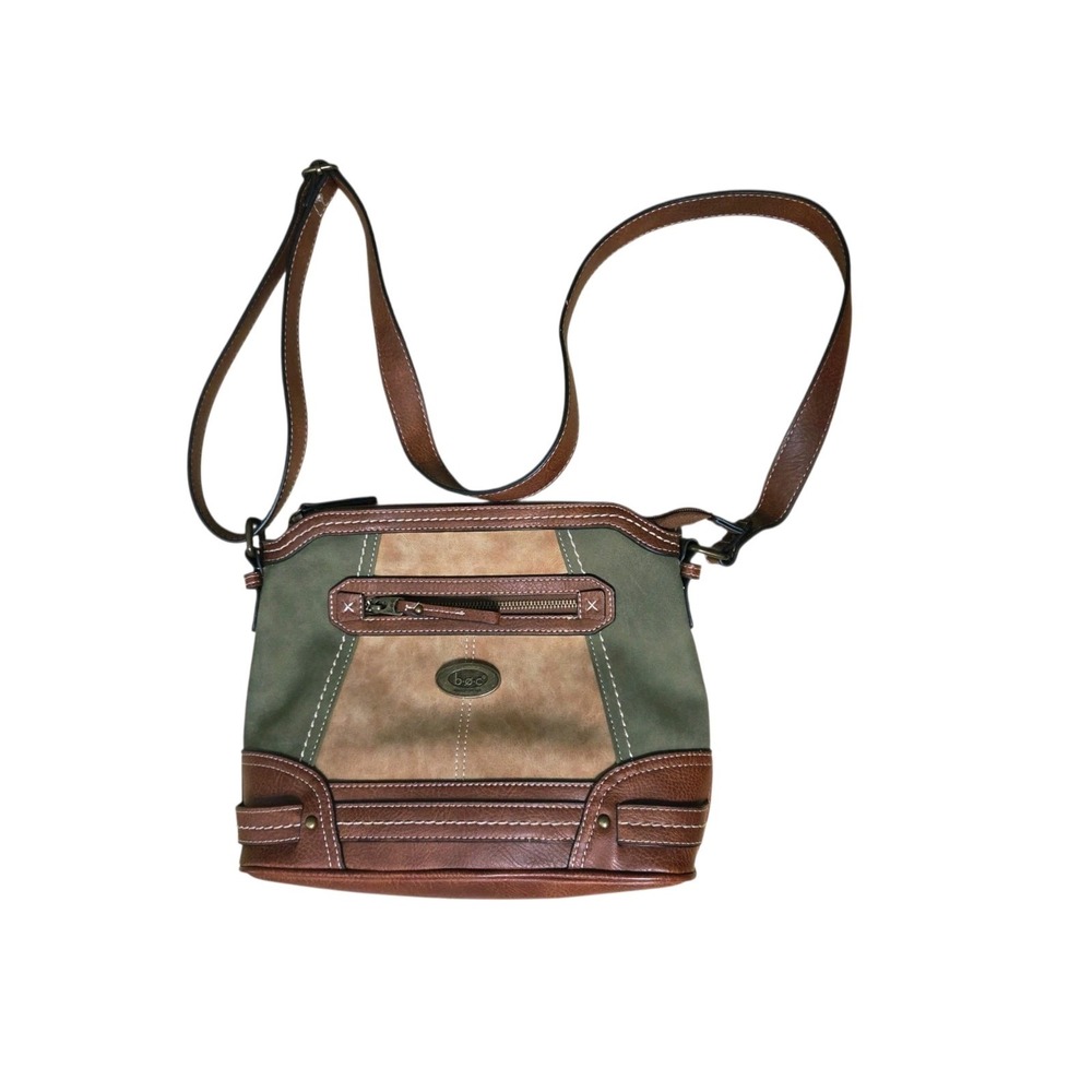 Born Concept Earth Tone Brown & Olive Green Faux Leather Crossbody Bag Medium